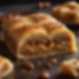 Golden layers of baklava with nuts