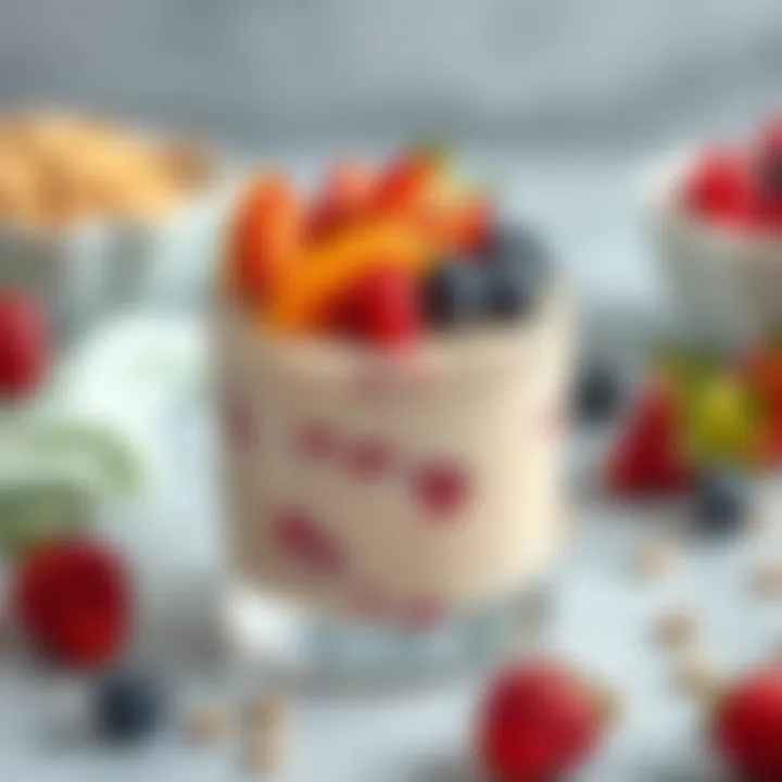 A beautifully decorated mousse topped with fruits