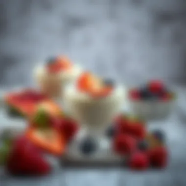 Delicious homemade milk dessert garnished with fresh fruit