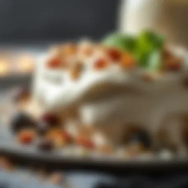 Indulgent close-up of a creamy milk dessert with toppings