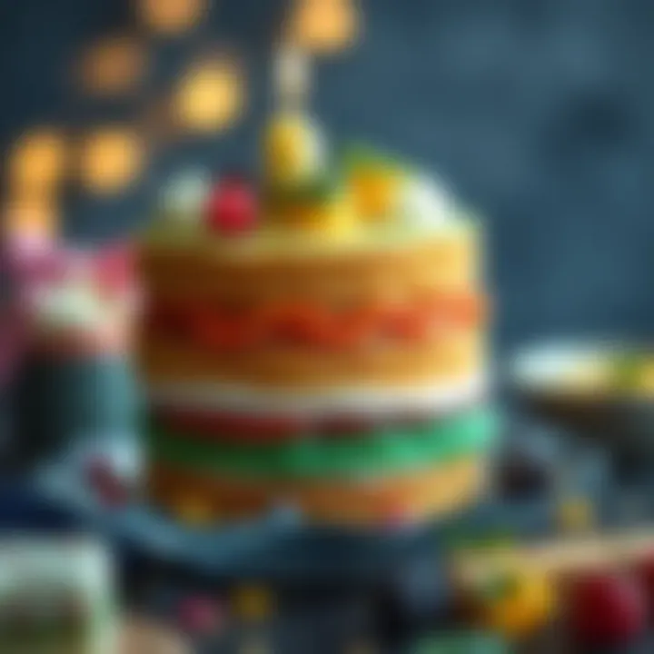 Deliciously Layered Birthday Cake A beautifully layered birthday cake showcasing different flavors