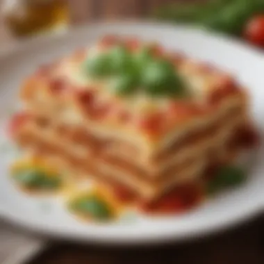 A delectable plate of lasagna topped with fresh herbs