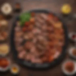 An assortment of grilled meats arranged artistically on a platter.