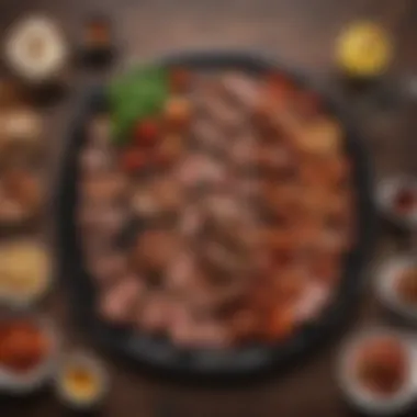 An assortment of grilled meats arranged artistically on a platter.