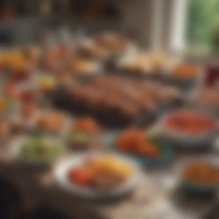 A beautifully arranged table ready for a barbecue feast.