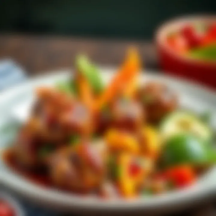 Colorful plate of meatballs served with healthy sides