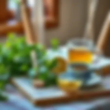 A serene setting with lemon balm tea and a book