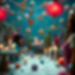 A whimsical underwater scene featuring mermaid-themed decorations