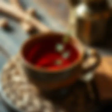 Vibrant Licorice Root Herbal Tea A vibrant herbal tea made from licorice root in a rustic cup