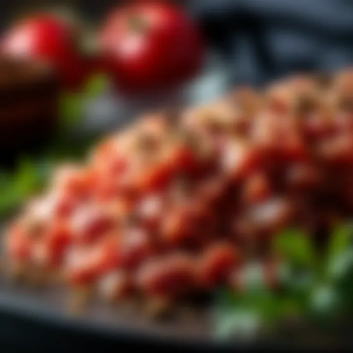 Close-up of finely minced meat seasoned with traditional spices for kebap