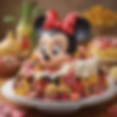 Close-up of Minnie Mouse cake decorations with playful elements.