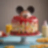 A vibrant Minnie Mouse themed cake adorned with colorful decorations.