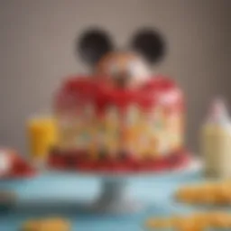 A vibrant Minnie Mouse themed cake adorned with colorful decorations.