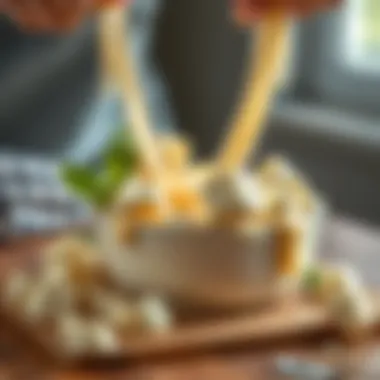 Curds Ready for the Stretching Technique A bowl of mozzarella curds ready for stretching