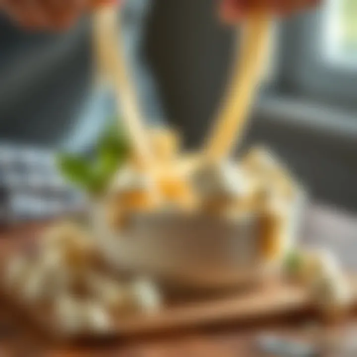 Curds Ready for the Stretching Technique A bowl of mozzarella curds ready for stretching