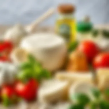 Essential Ingredients for Mozzarella Creation Ingredients for mozzarella cheese preparation laid out