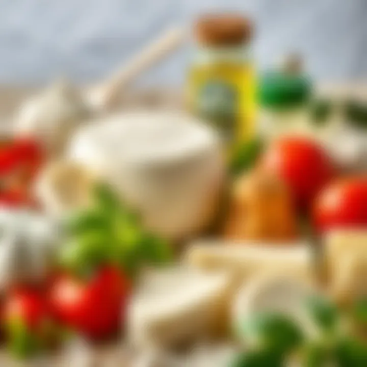 Essential Ingredients for Mozzarella Creation Ingredients for mozzarella cheese preparation laid out