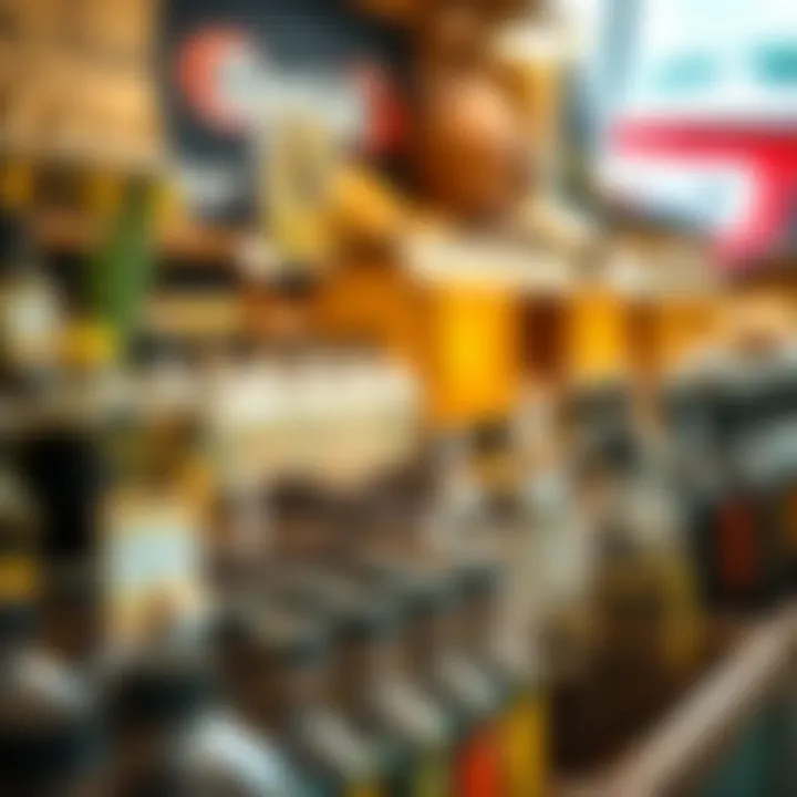 Market display of various natural oils including black seed oil