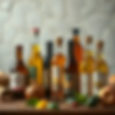 A selection of various natural oils in elegant glass bottles