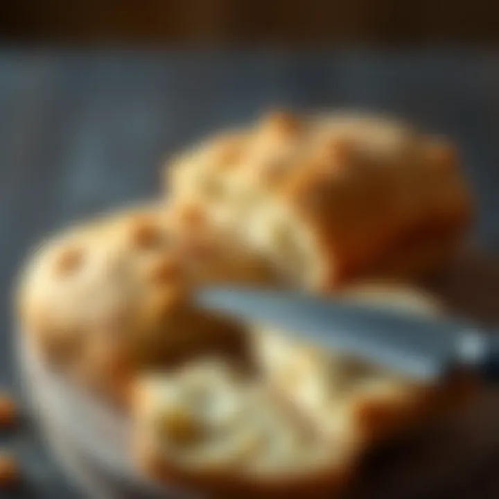 Slicing the chickpea bread to reveal its soft texture