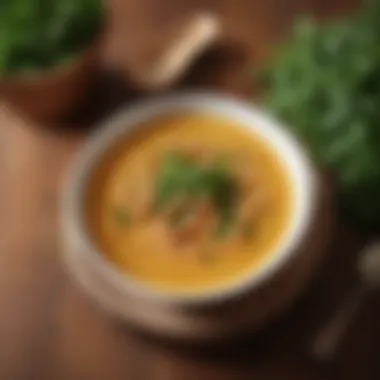 Chickpea Soup with Herb Garnish A bowl of chickpea soup garnished with herbs
