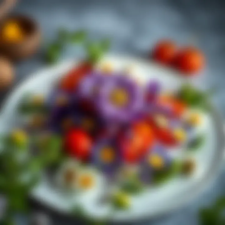 A beautifully arranged plate featuring a salad made with oxeye daisy, illustrating its culinary use