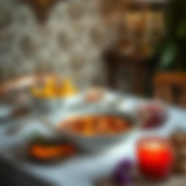 An elegant table setting featuring a traditional stew dish