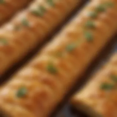 A close-up of the golden-brown baklava, glistening with syrup.