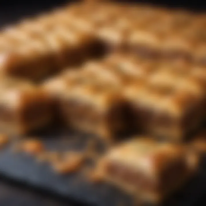 An array of baklava layers showcasing the rich ingredients used.