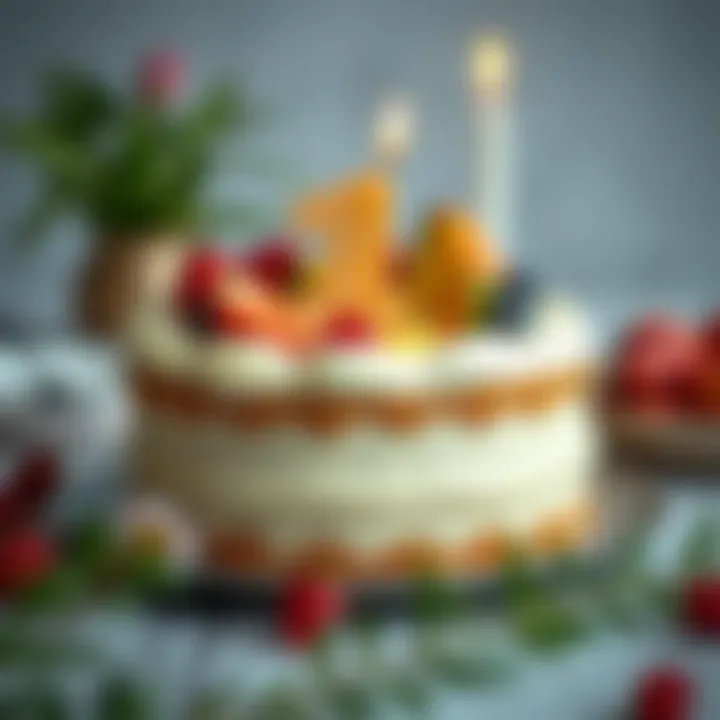 Delicious one-year birthday cake decorated with fresh fruits