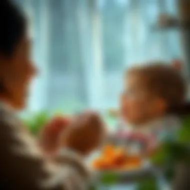 A serene setting of a parent feeding their baby with a spoon