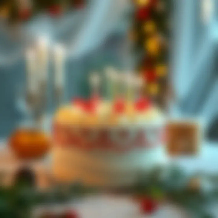 Festive Birthday Cake Decoration A beautifully decorated birthday cake on a festive table.