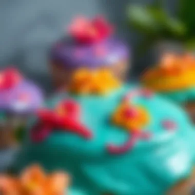 Vibrant colored icing with artistic designs