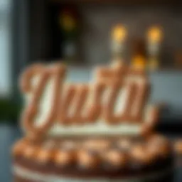 Artistic chocolate lettering on a cake