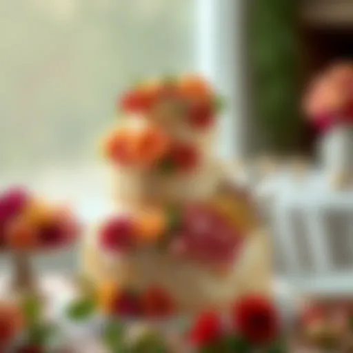 A beautifully decorated multi-tiered cake showcasing intricate floral designs.