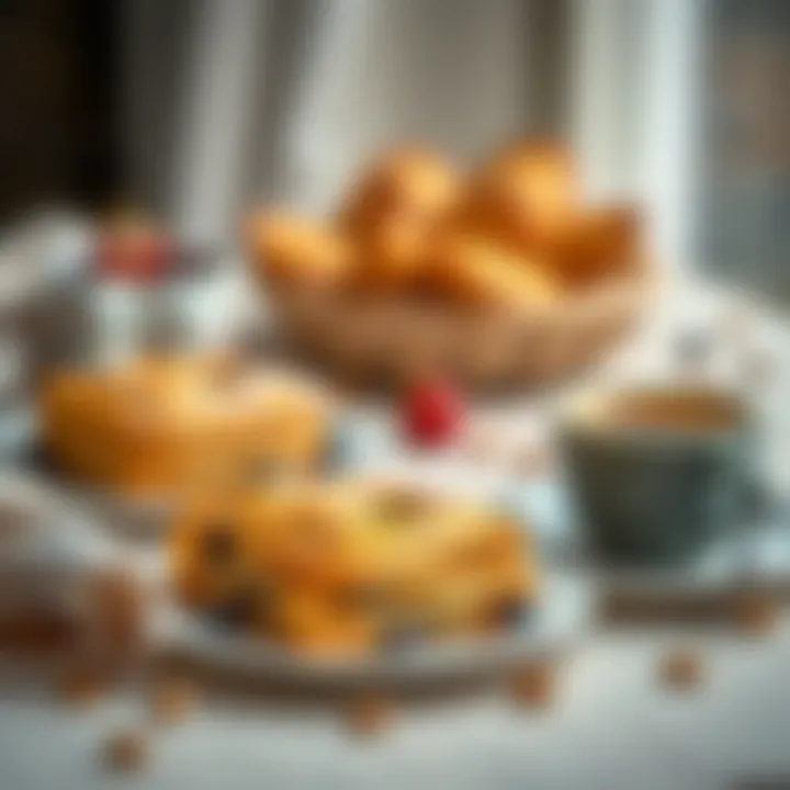 An elegant display of baked pastries with a coffee cup