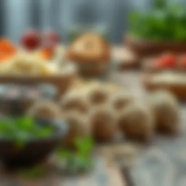 Ingredients for potato bulgur meatballs displayed on a wooden table