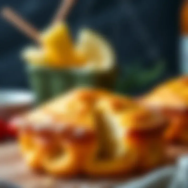 A close-up view of baked cheese-filled pastry