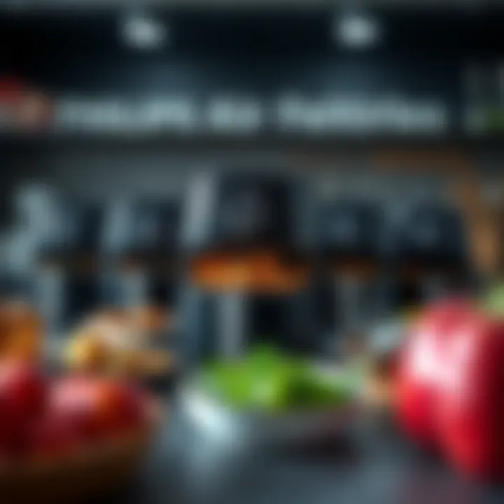 A display of various Philips air fryer models with features highlighted