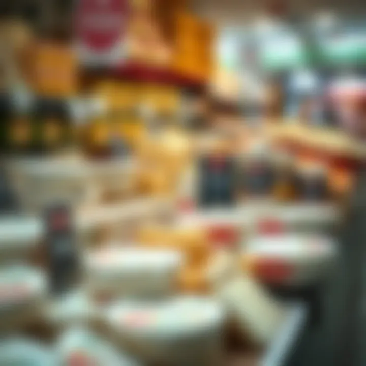 Market display showcasing various Pinar cheese products