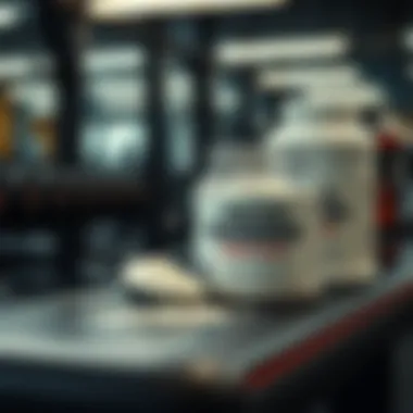 Protein Powder Before Workout Protein powder with a scoop on a gym bench