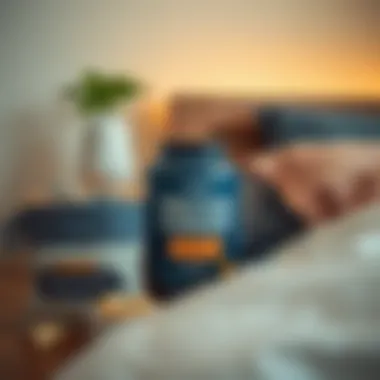 Protein Usage Before Bed Protein powder container beside a nightstand