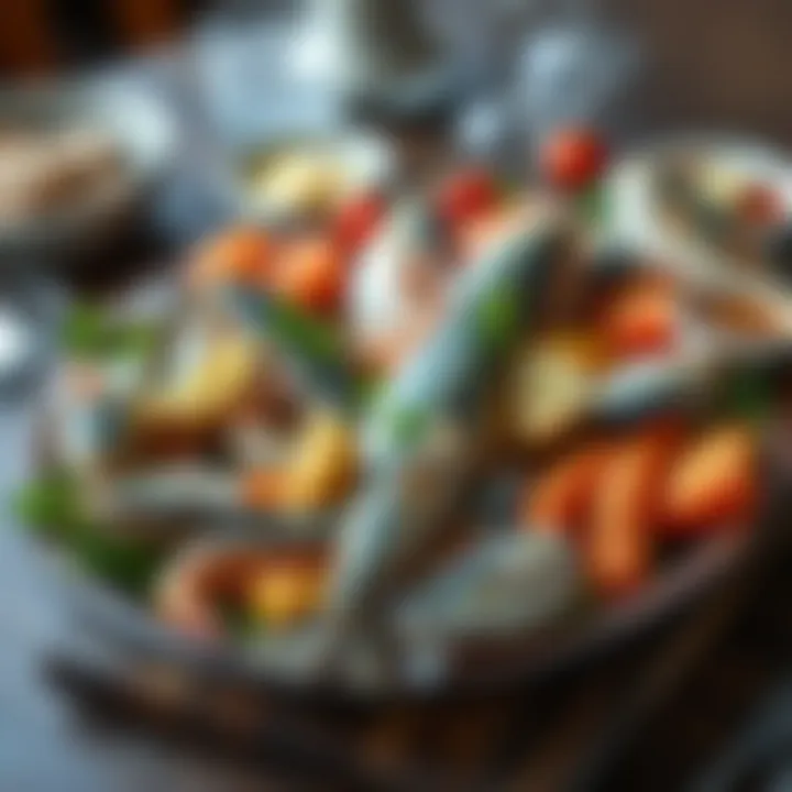 An elegant seafood platter featuring various fish, symbolizing the diversity of Turkish cuisine.