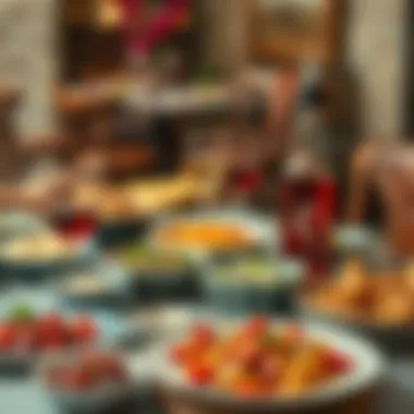 A table set with traditional Turkish meze and rakı, showcasing a rich cultural dining experience.