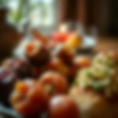 A close-up of a dish featuring dates and other traditional Ramadan foods.
