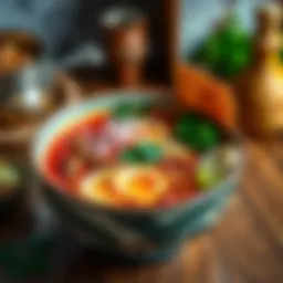 A rich bowl of ramen showcasing vibrant ingredients