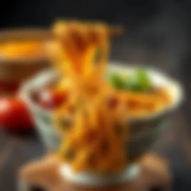 A close-up of a beautifully crafted ramen noodle