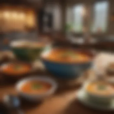 A cozy dining setup featuring bowls of delicious soup