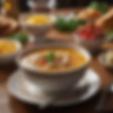 A beautifully garnished soup dish served elegantly