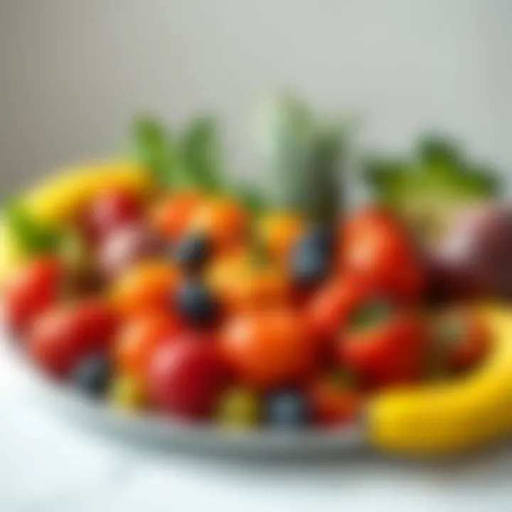 Colorful Fruits and Vegetables A beautifully arranged plate of colorful fruits and vegetables.